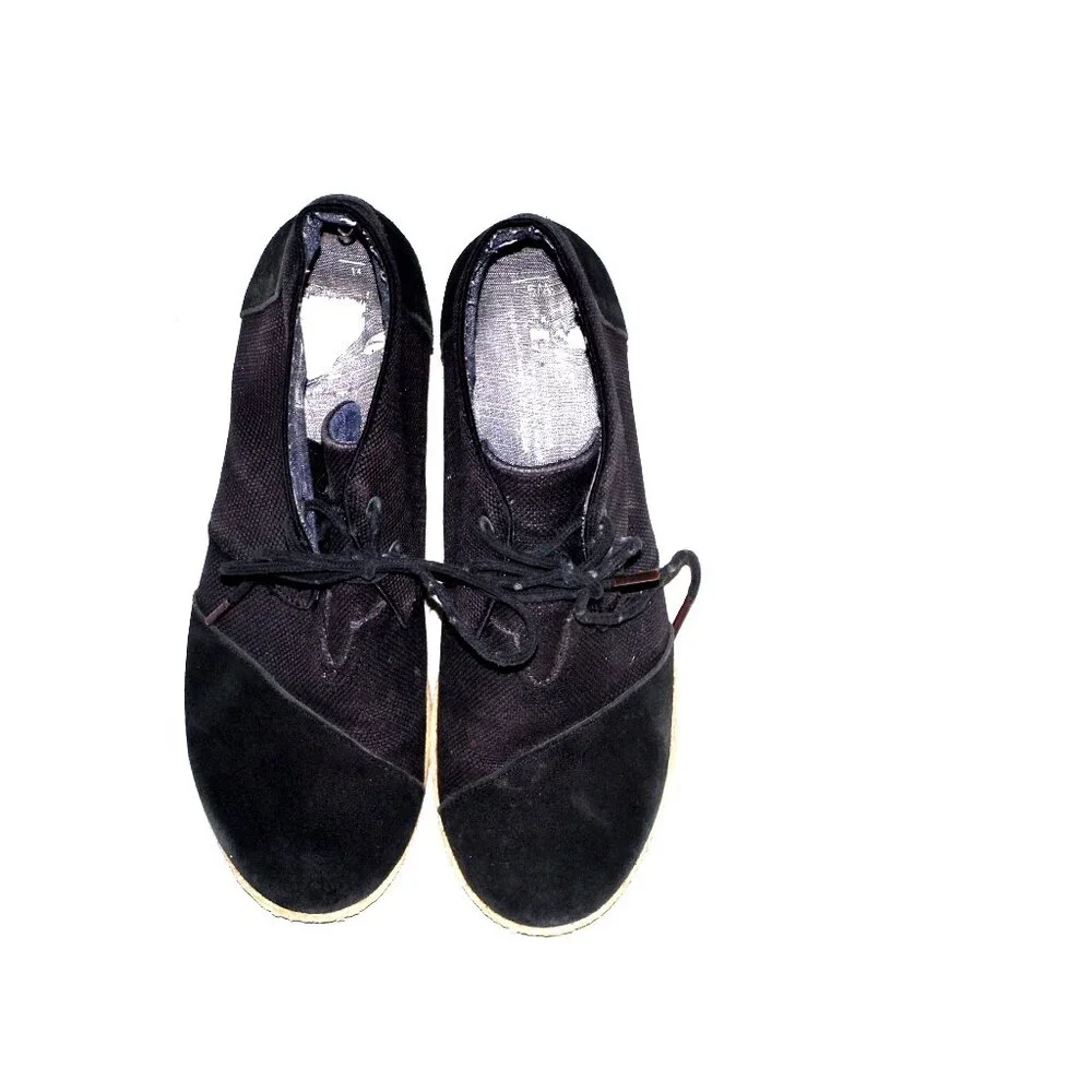 Toms Black Wedge Heel Lace Up Women Shoes Size 9.5